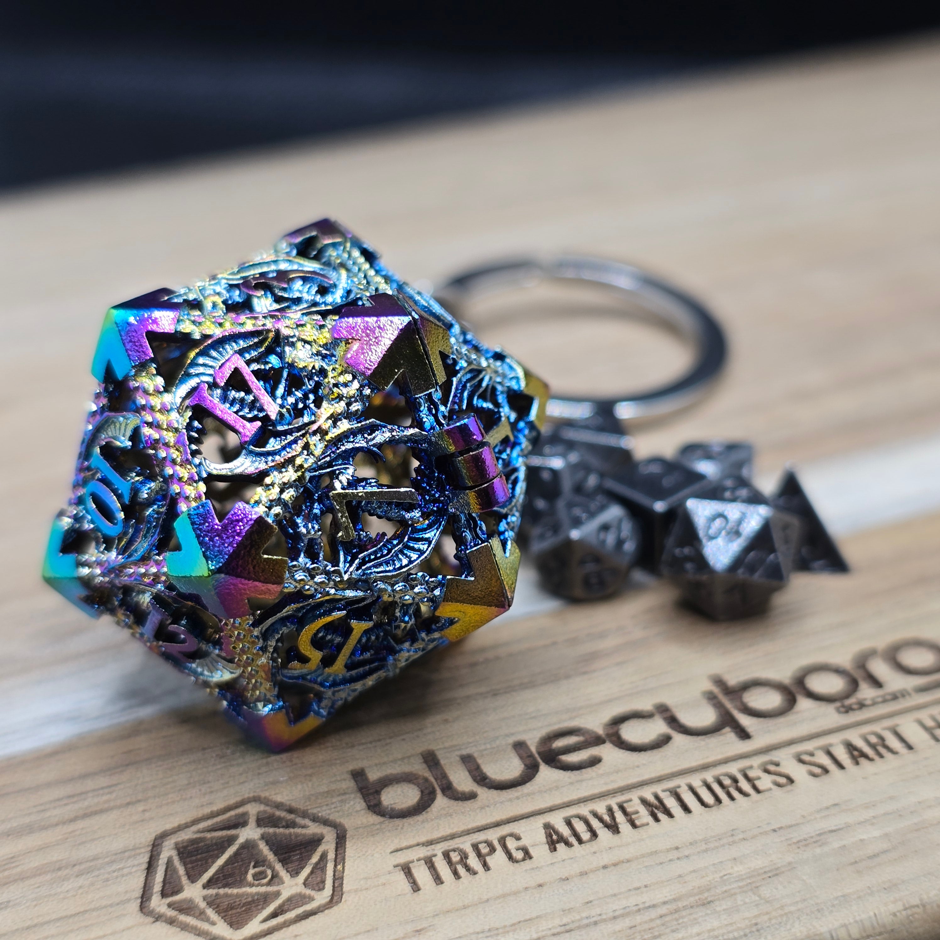 Dragon D20 - Rainbow - Mini Metal Dice Set With Keyring Case