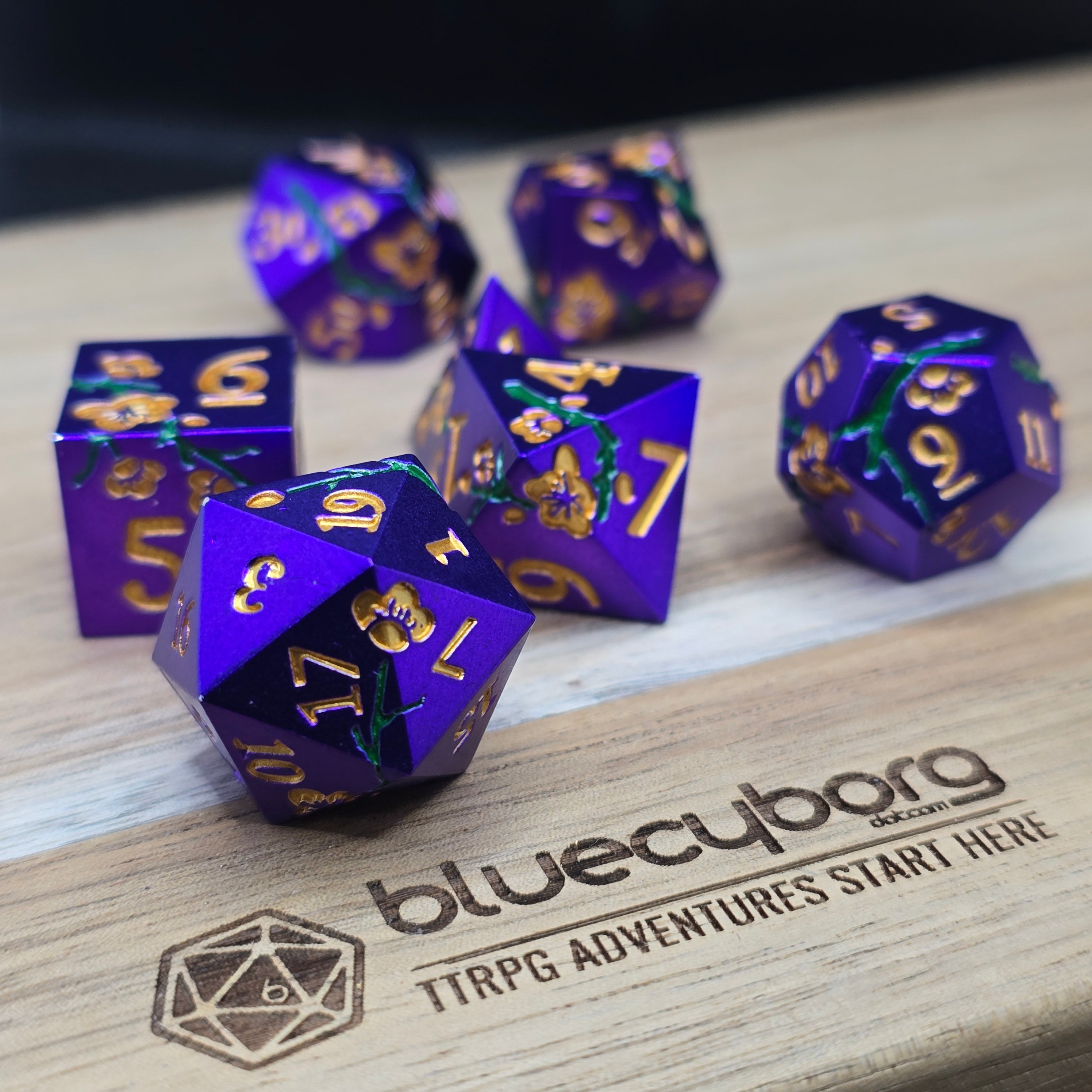 Floral - Purple Gold Flower - Metal Dice Set