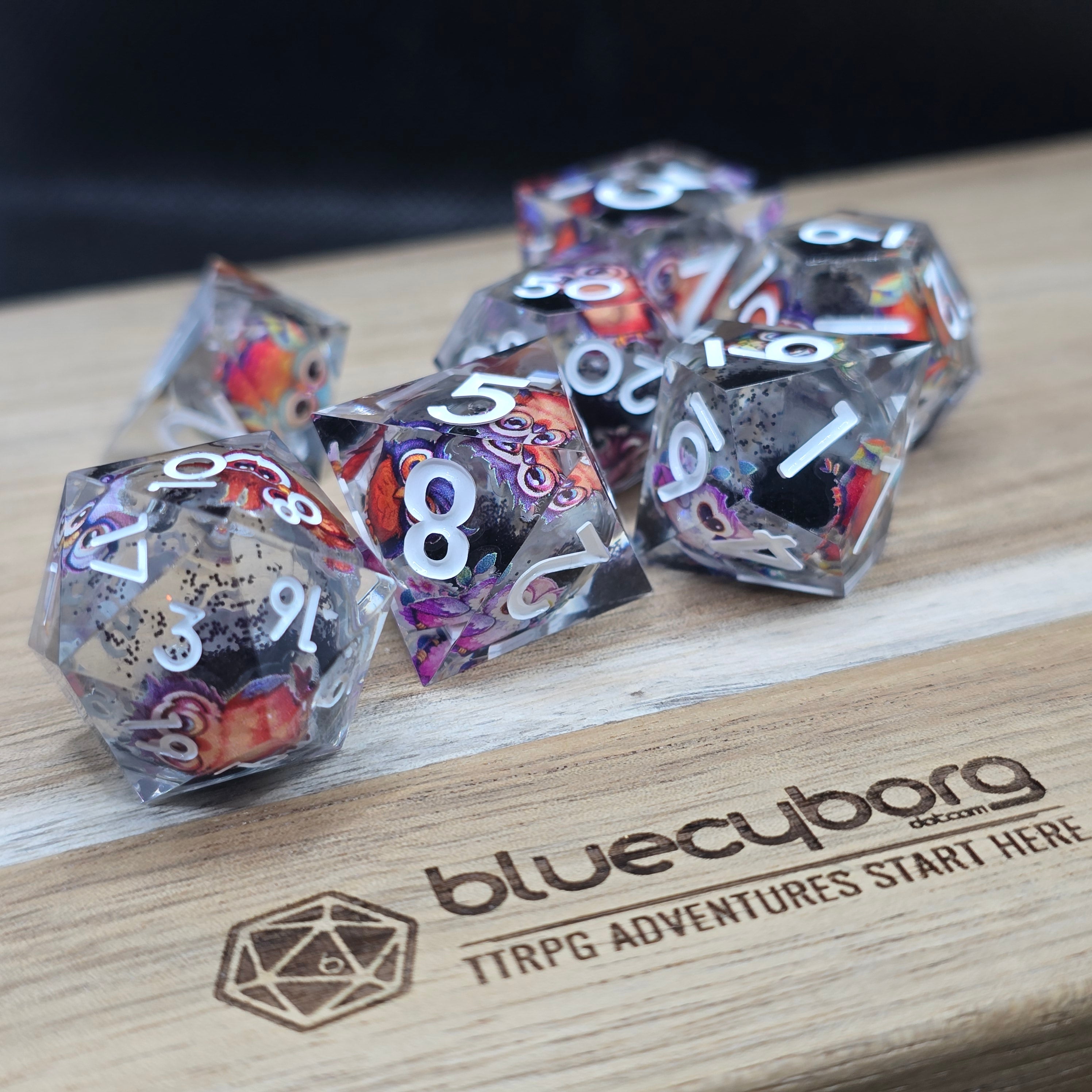 Midnight Hoot - Liquid Core Resin Dice Set