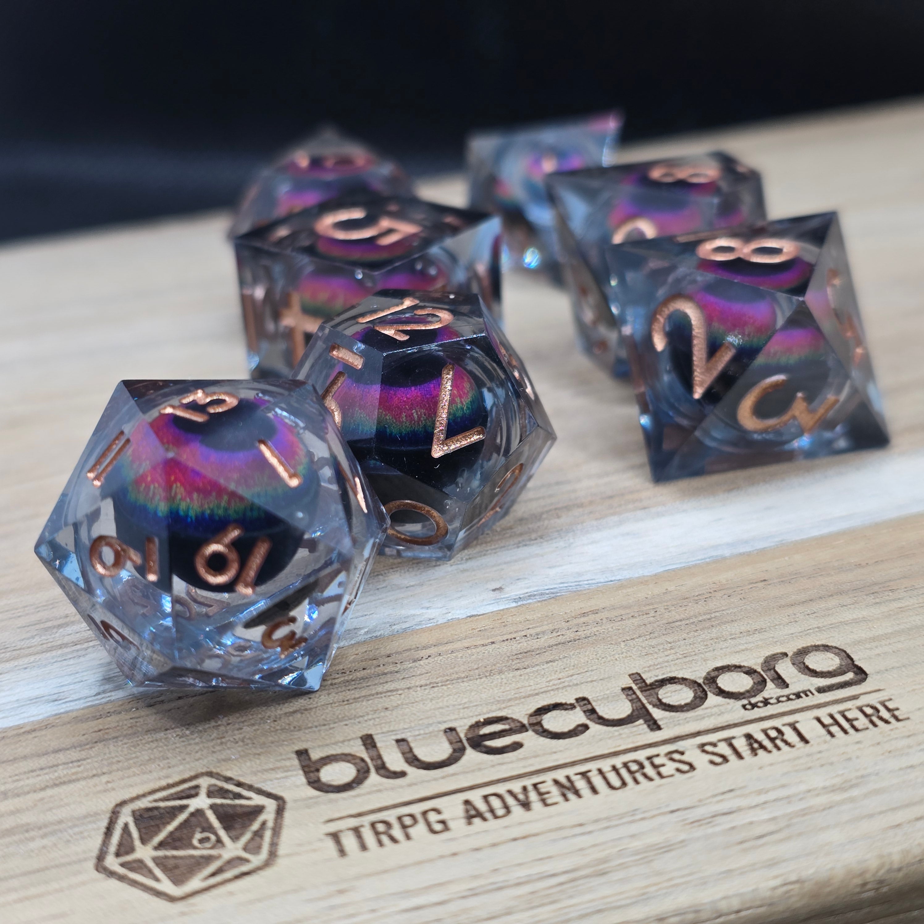 Gas Spore Eye - Moving Eye - Liquid Core Resin Dice Set