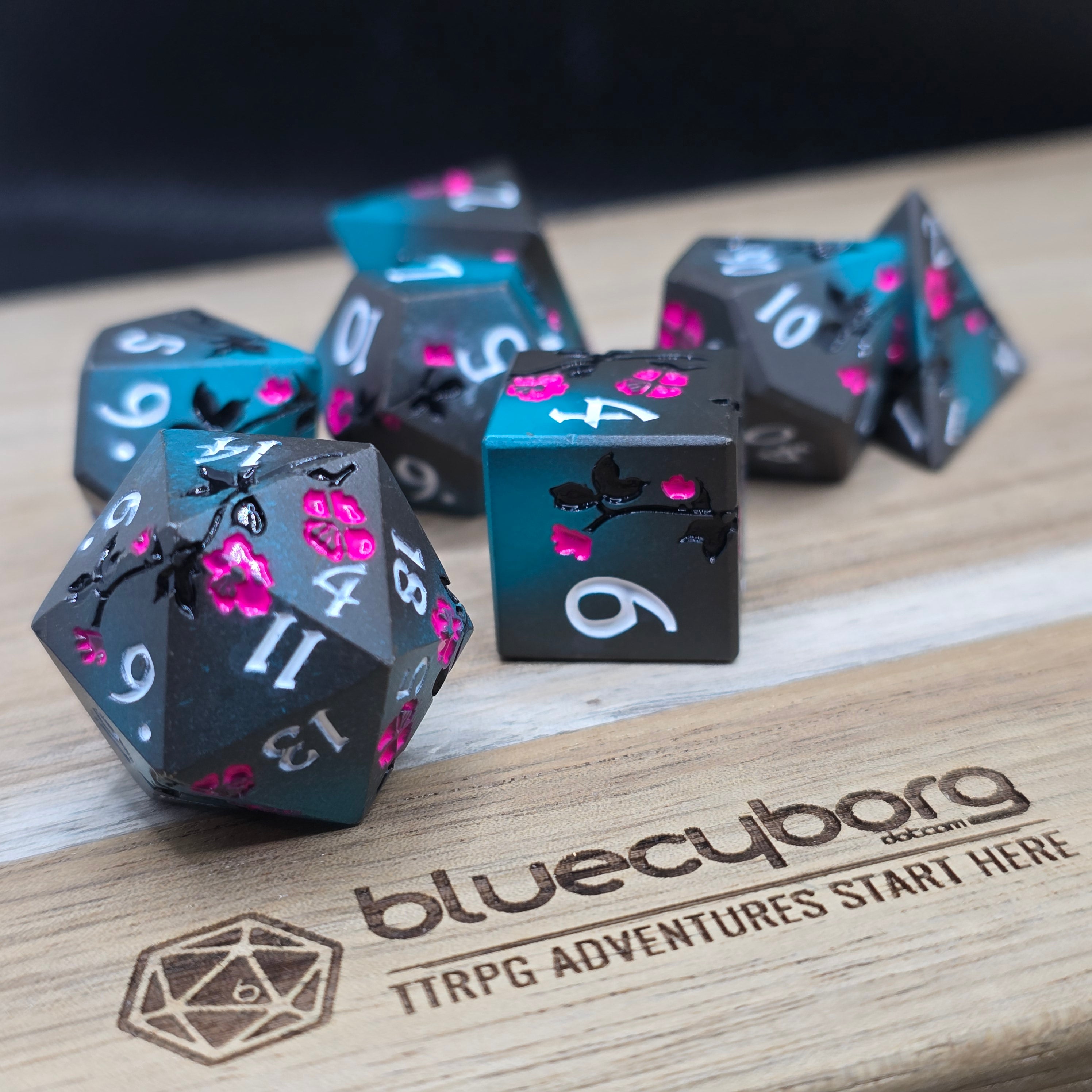 Floral - Touch of Teal - Metal Dice Set