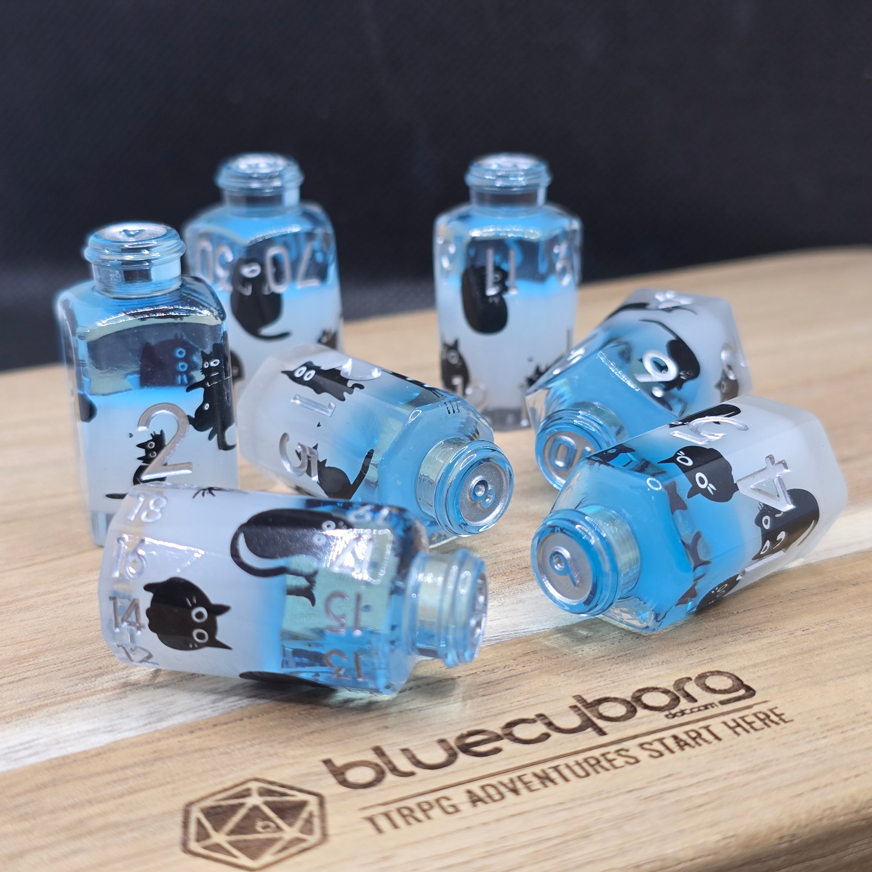 Sky Kitty Potion Bottle - Shell Resin Dice Set