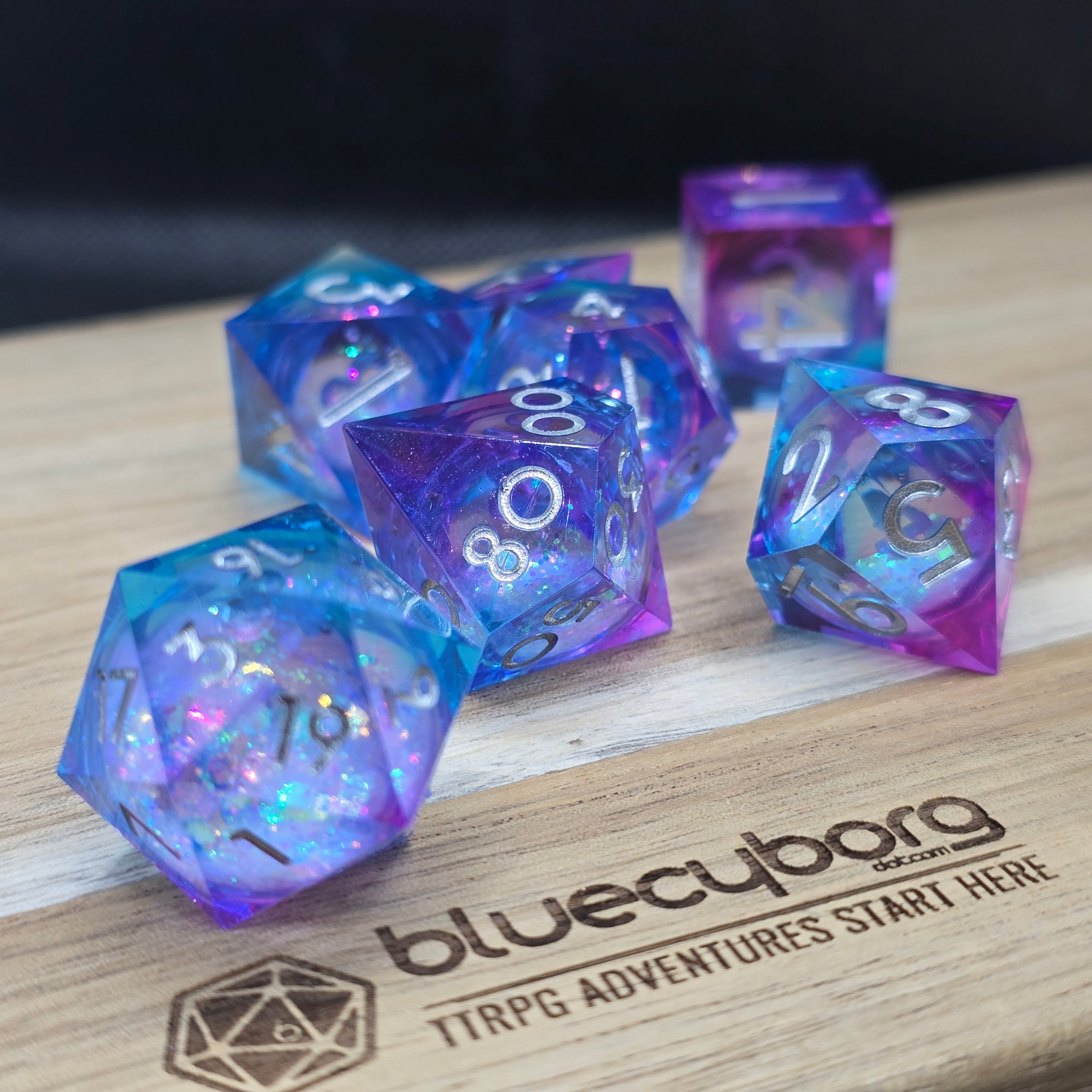 Quicksand Pink Blue - Liquid Core Resin Dice Set
