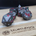 Floral - Matt Black Red Flower - Floral Themed - Metal Dice Set