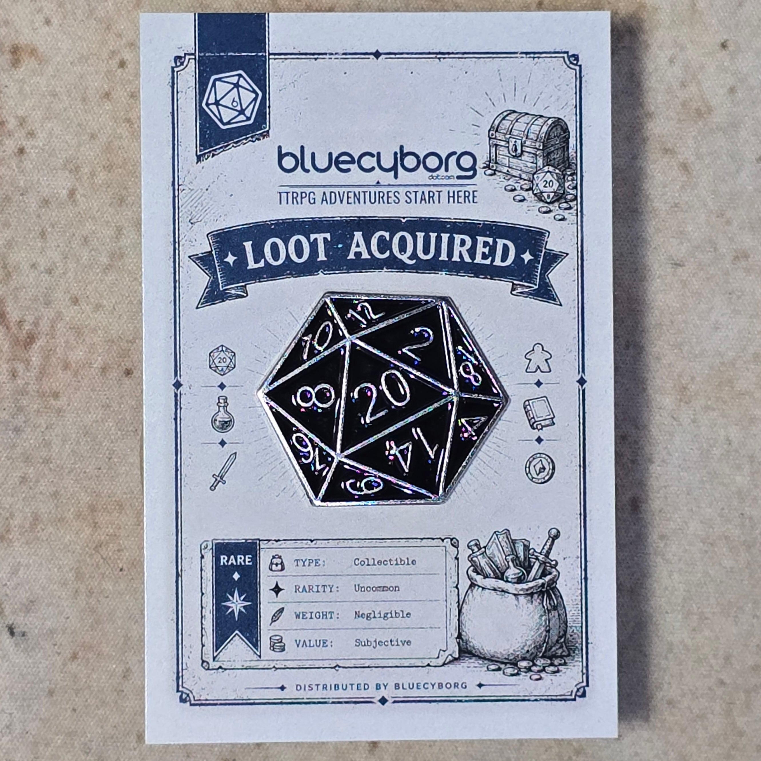 D20 Black Enamel Pin Badge