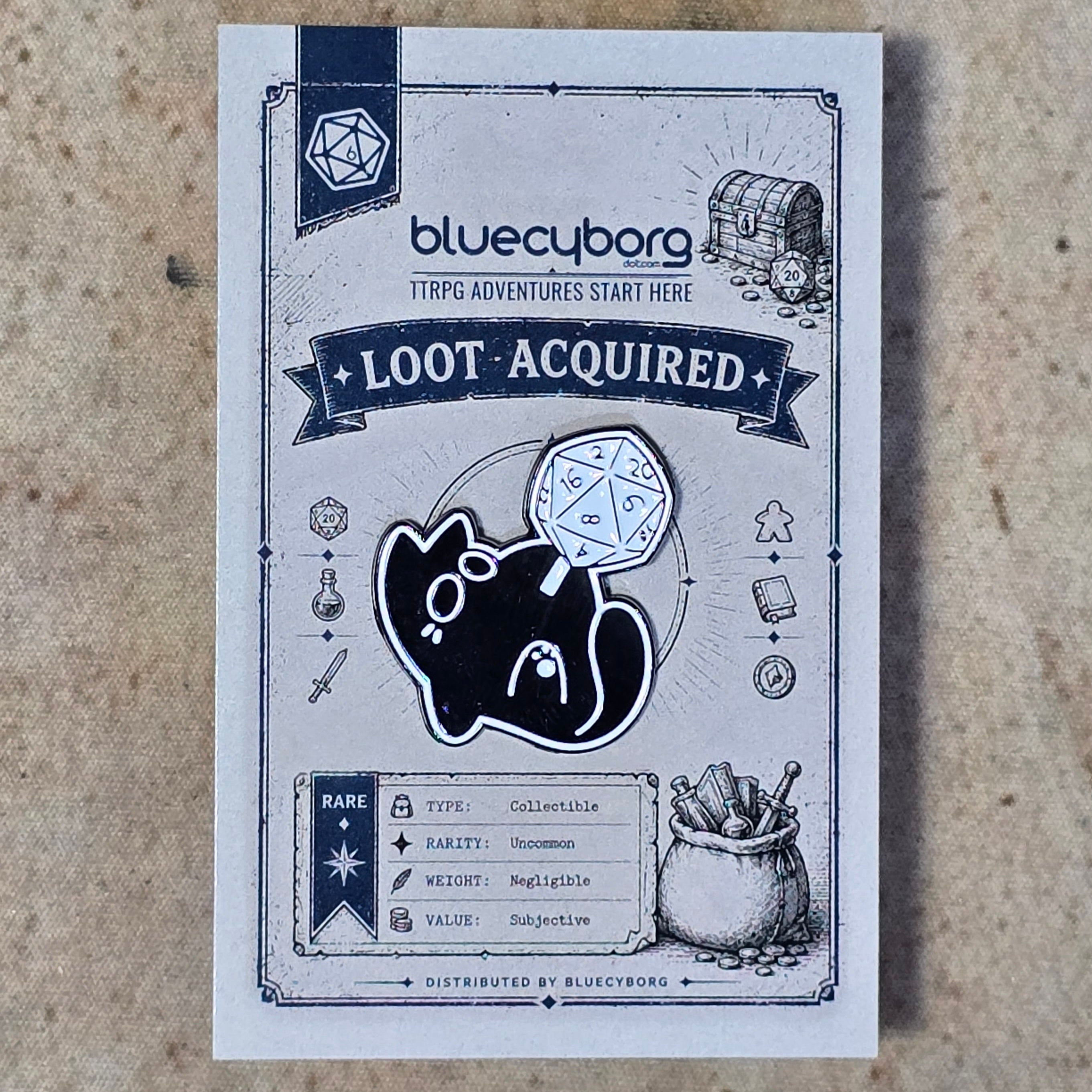 D20 Cat Enamel Pin Badge – Holding D20