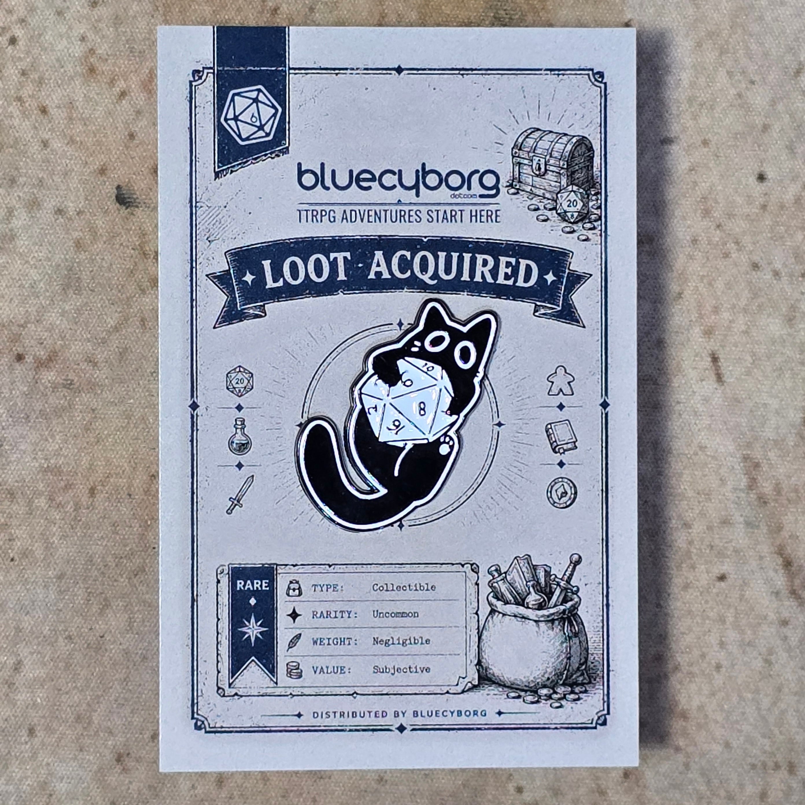 D20 Cat Enamel Pin Badge – Rolling D20