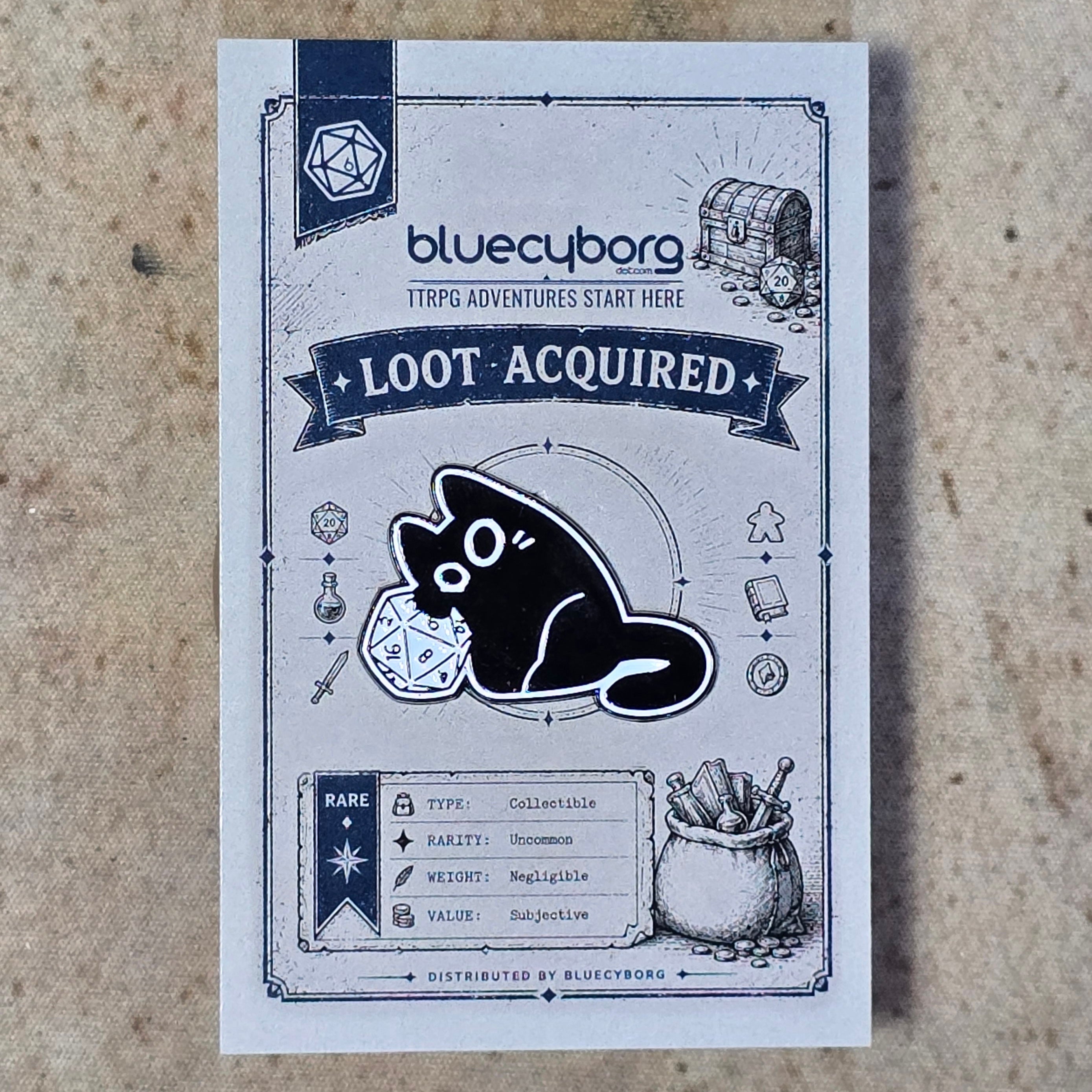 D20 Cat Enamel Pin Badge – Sitting D20