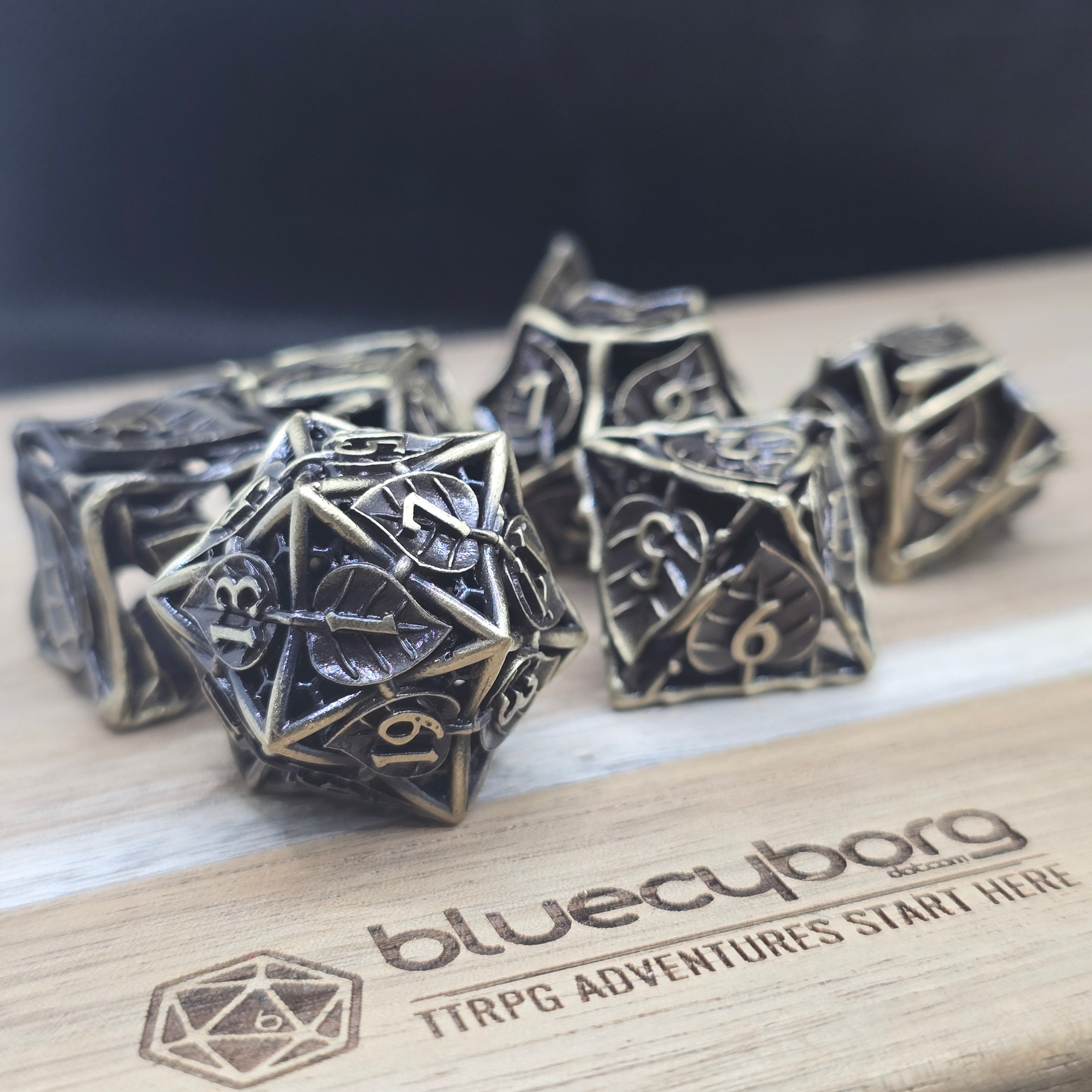 Enchanted Leaf Ancient Bronze - Hollow - Metal Dice Set