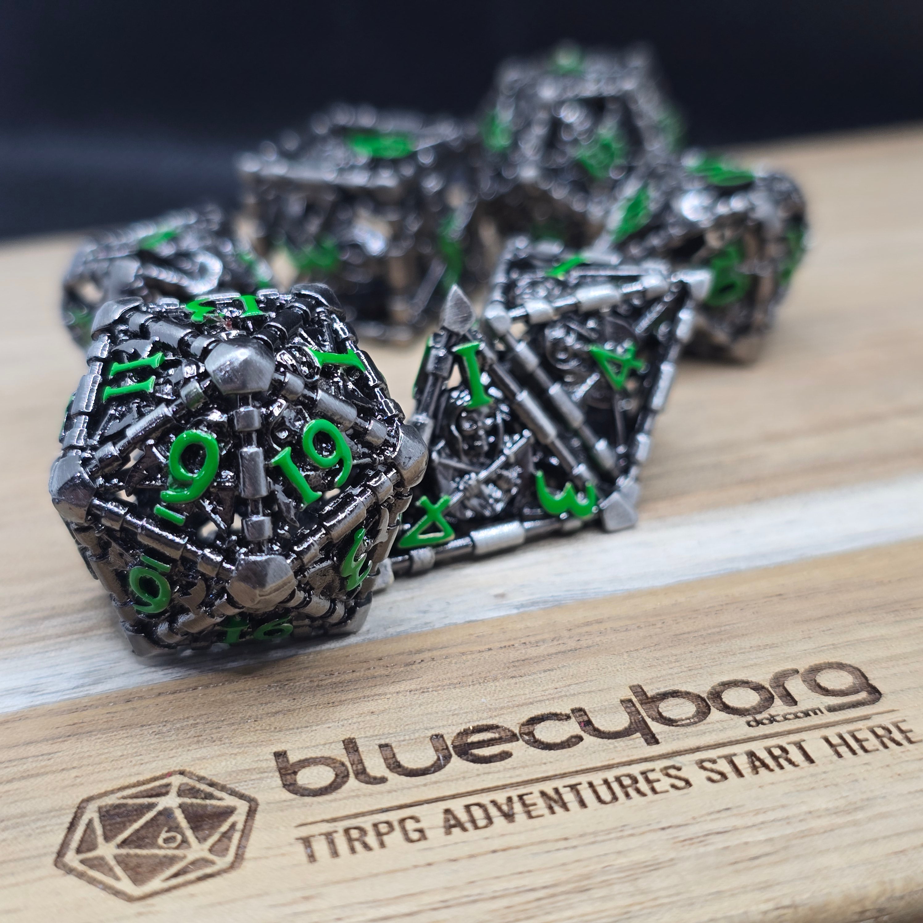 Reaper Green - Hollow - Horror Themed - Metal Dice Set