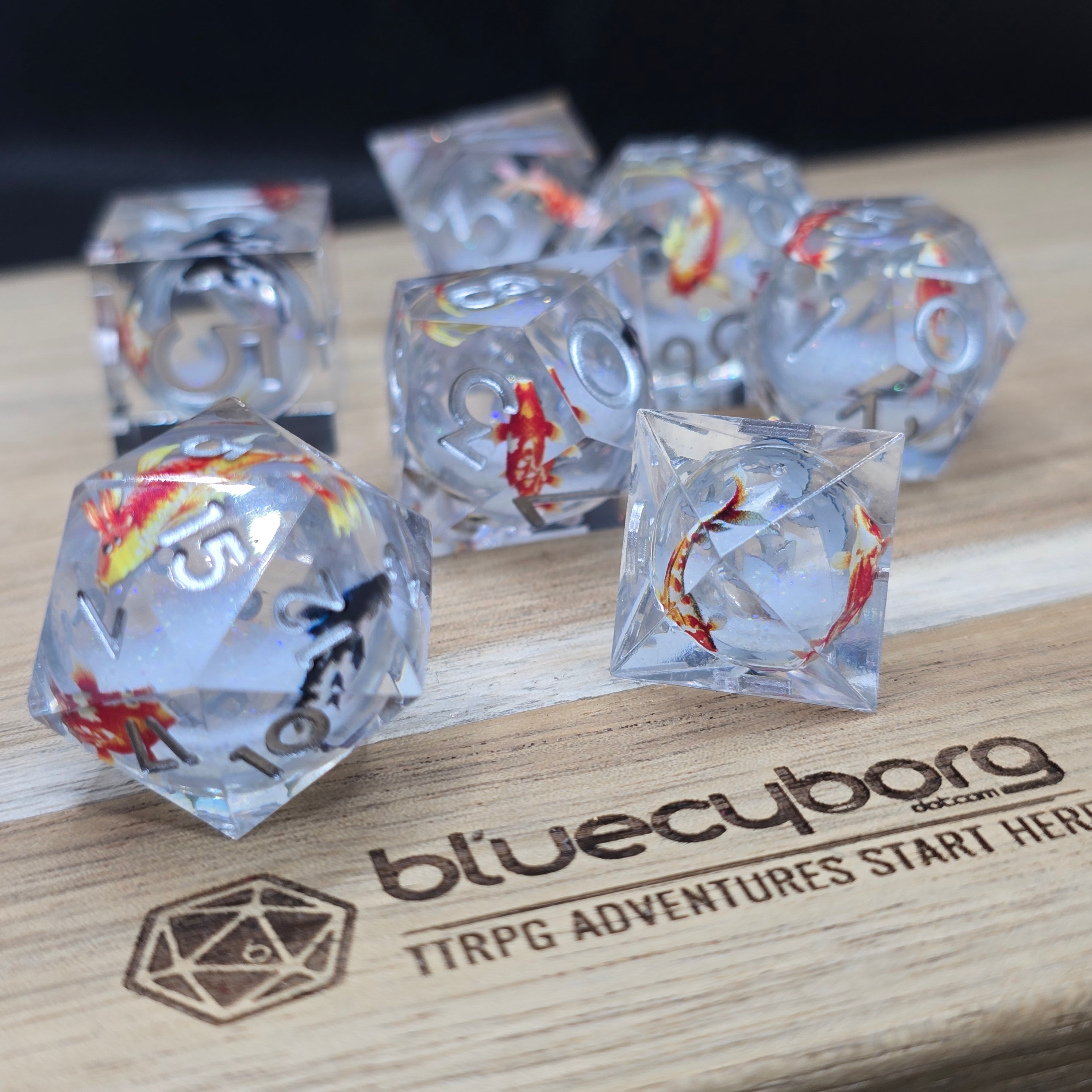 Quicksand Clearwater Koi - Liquid Core Resin Dice Set