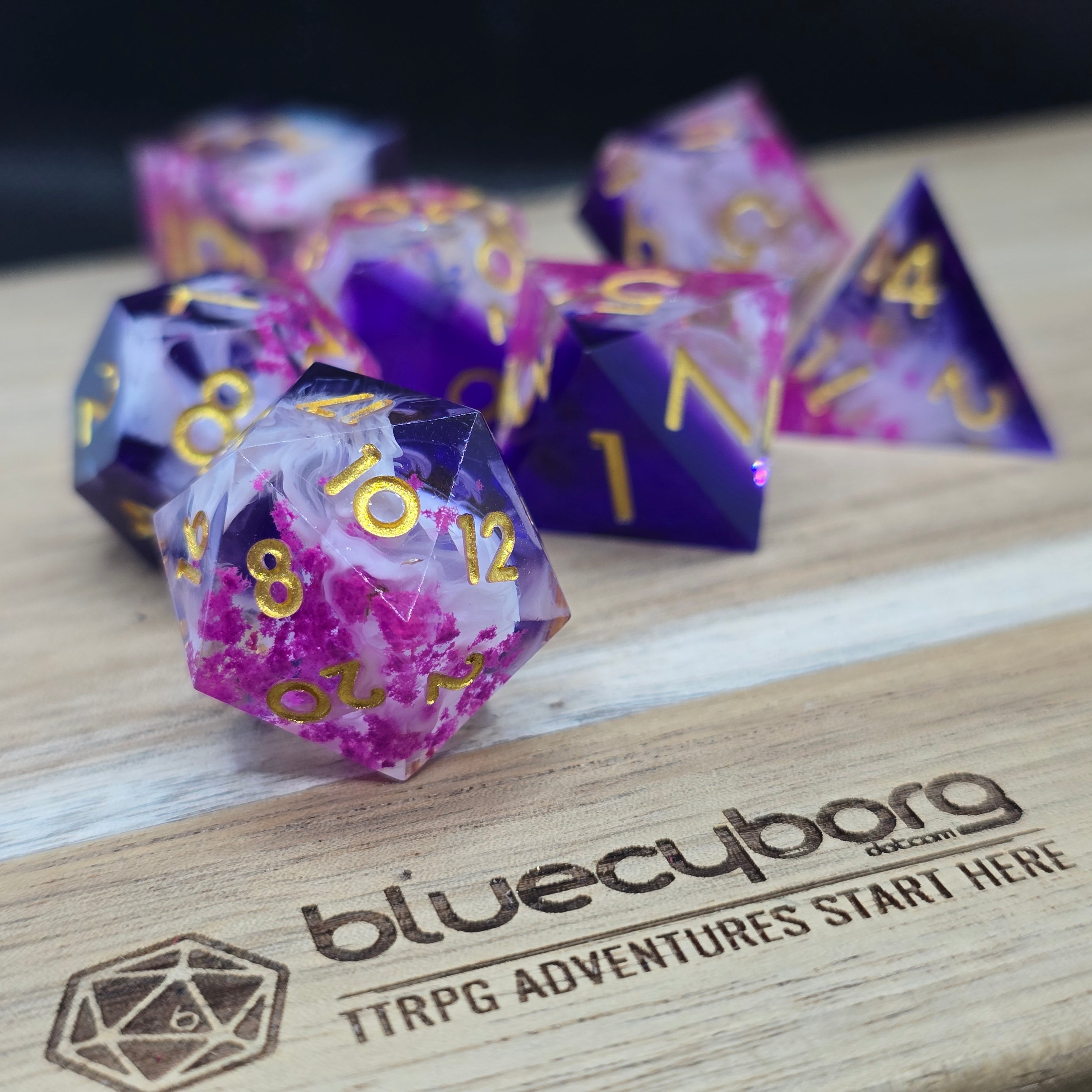 Midnight Sakura - Purple Blossom - Resin Dice Set