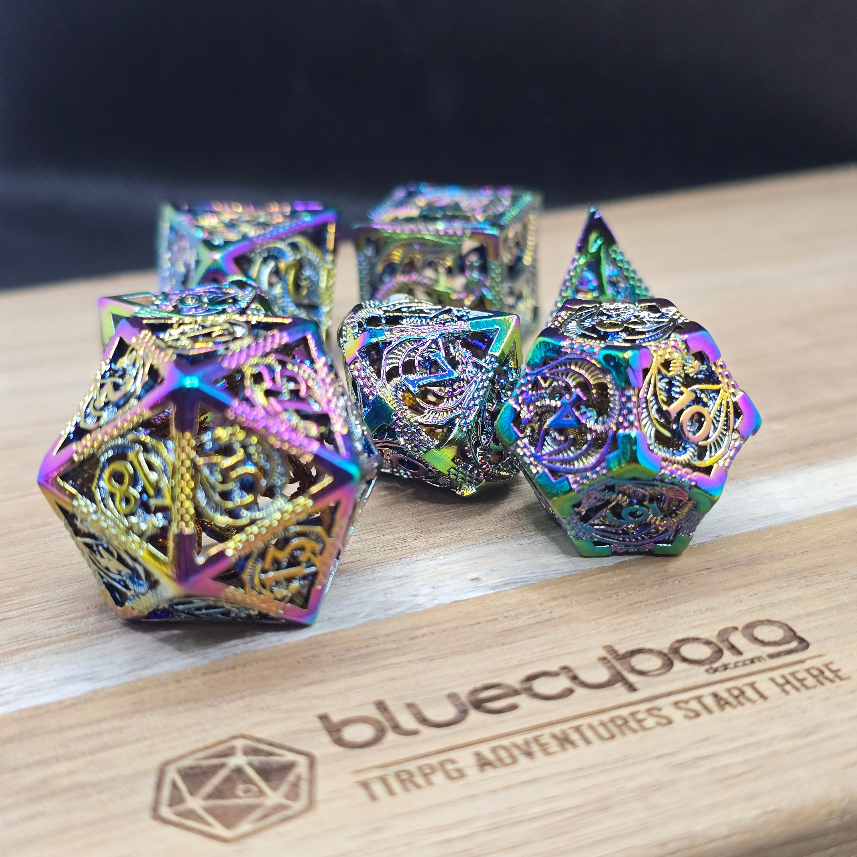 Rainbow Dragon - Hollow - Metal Dice Set