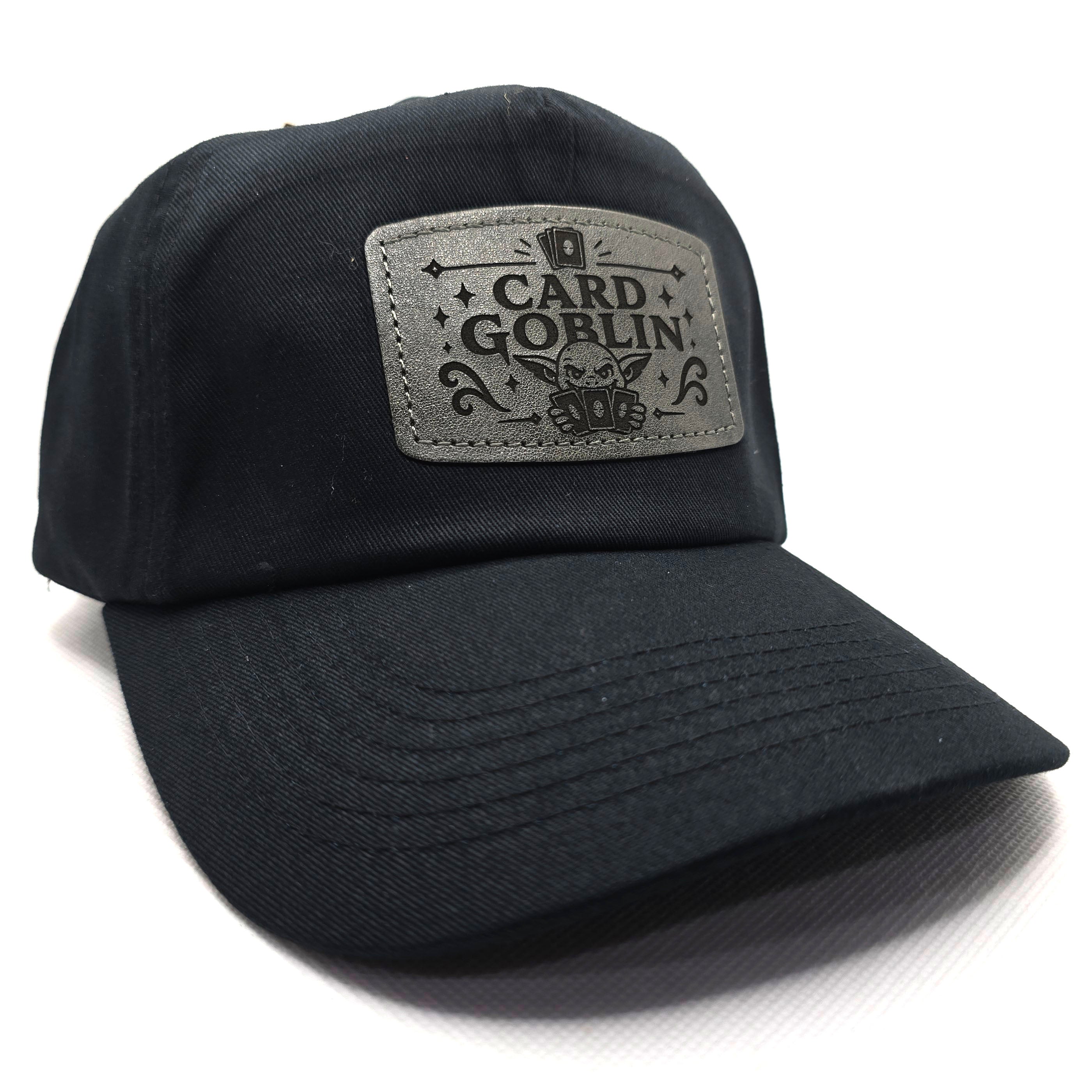 Card Goblin TTRPG Cap – Black Dad Hat with Leather Patch