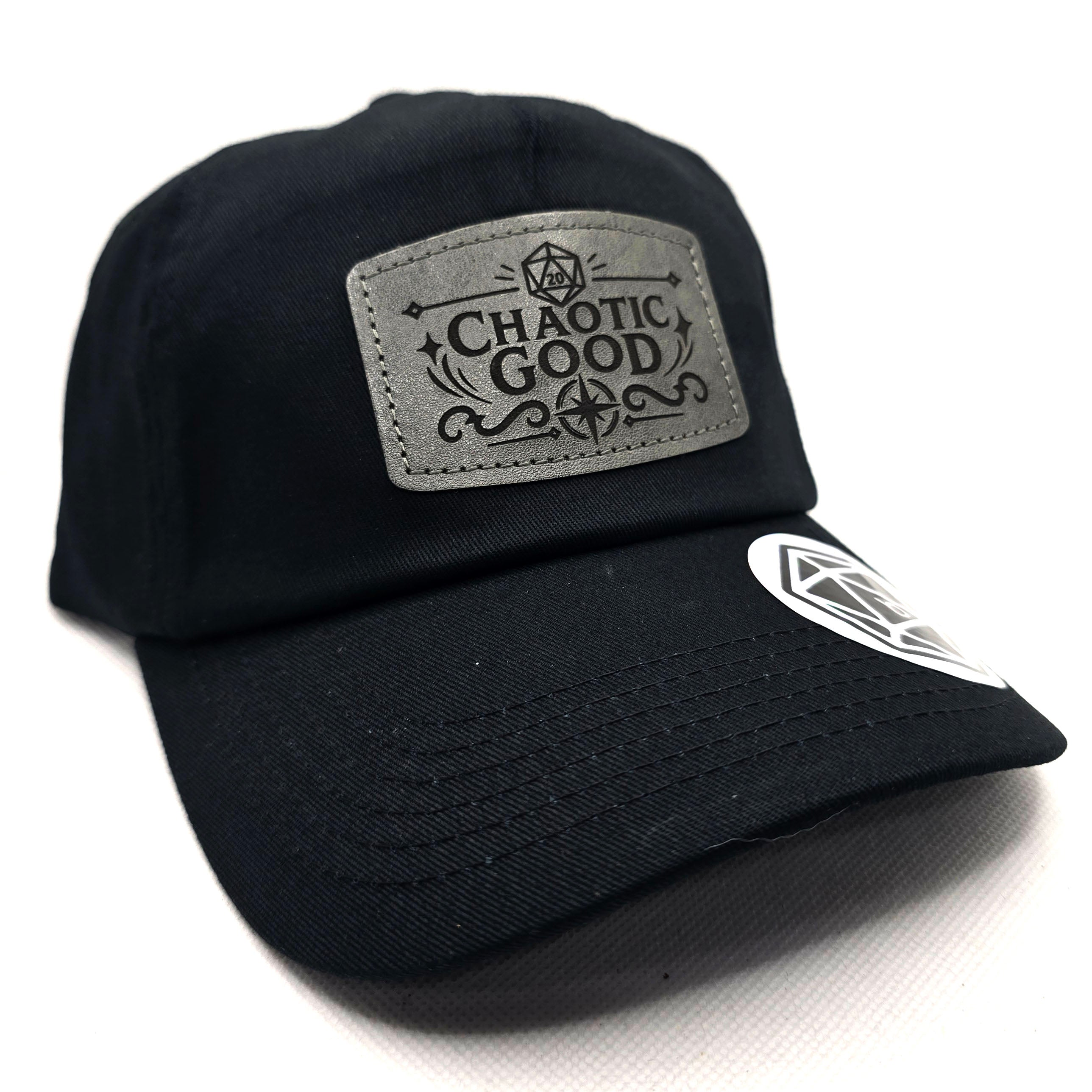 Chaotic Good TTRPG Cap – Black Dad Hat with Leather Patch