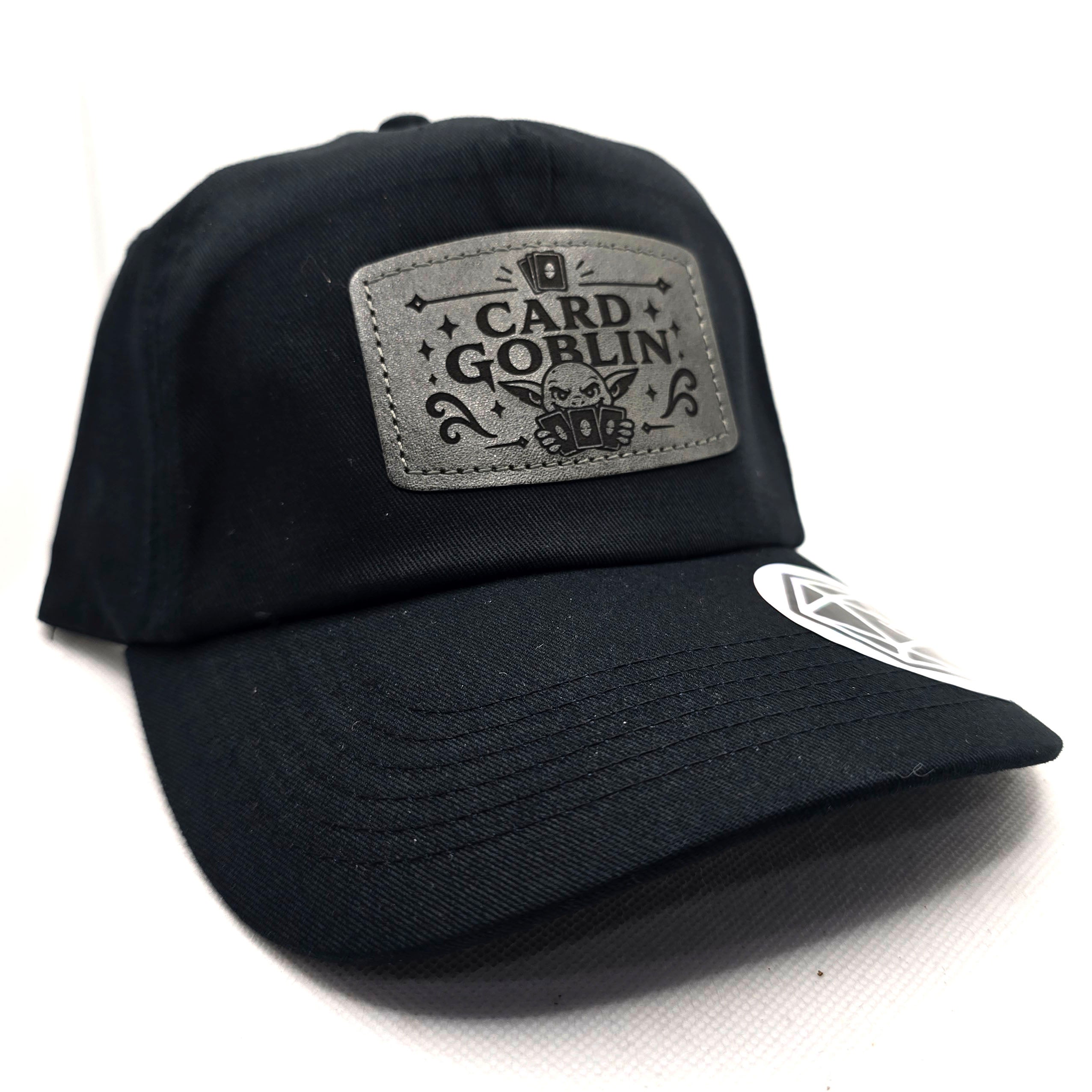 Card Goblin TTRPG Cap – Black Dad Hat with Leather Patch