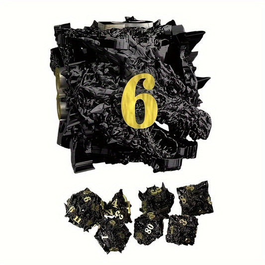 Metal Dice Set - Fractured Ore Dragon - Black / Gold