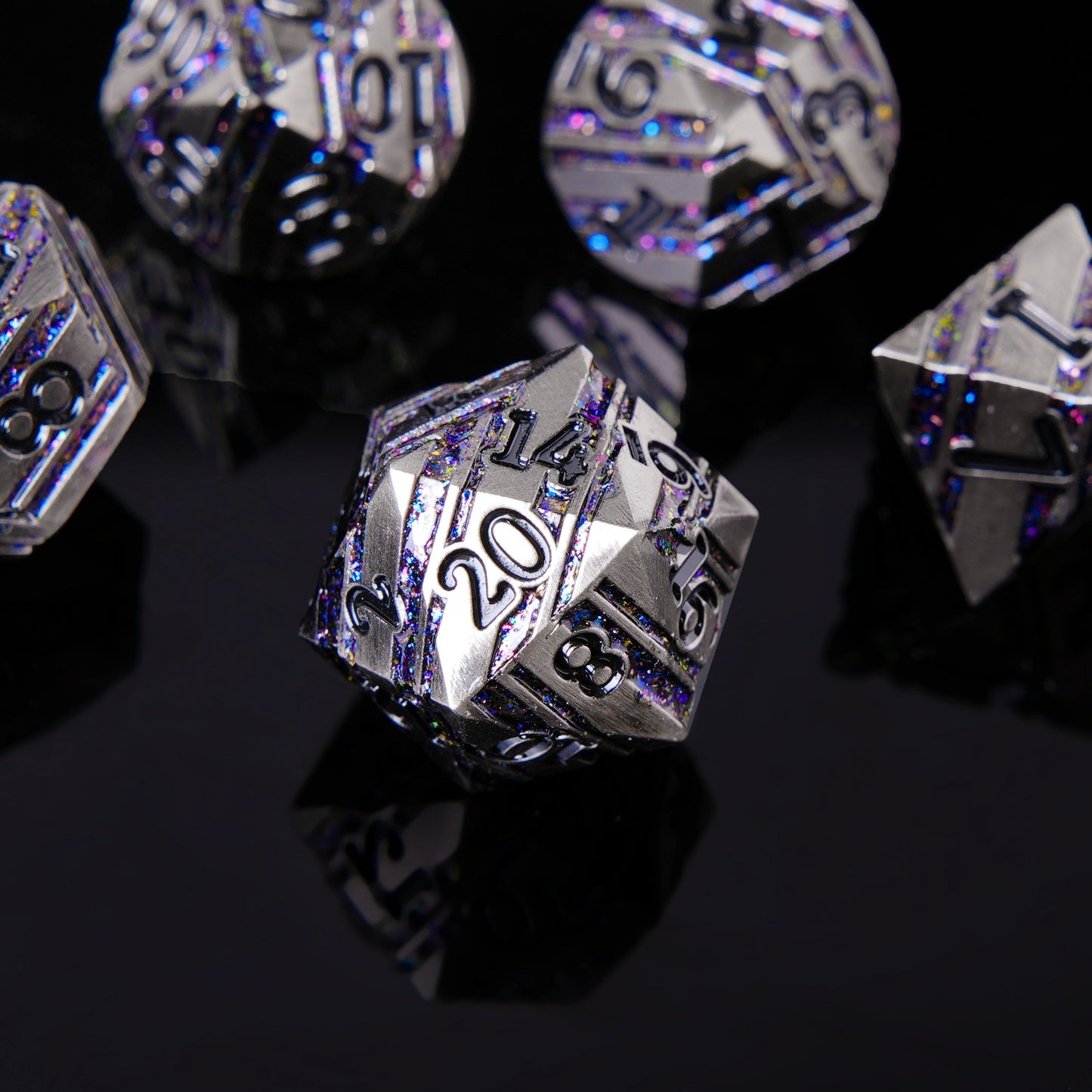 Metal Dice Set - Strata -  Silver Purple