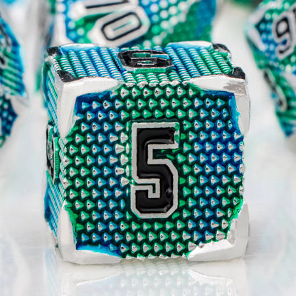 Metal Dice Set - Dragon Scale - Blue / Green