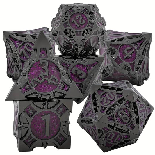 Metal D20 Polyhedral 7 Piece Dice Set - Morning Star - Purple
