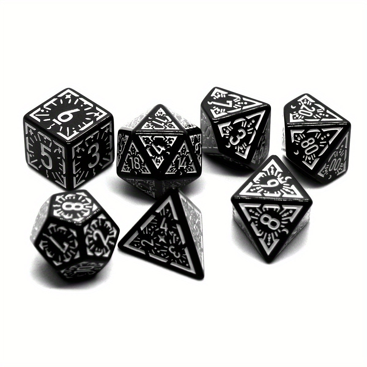 Enchanted Rune Dice Set - Black White