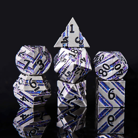 Metal Dice Set - Strata -  Silver Blue