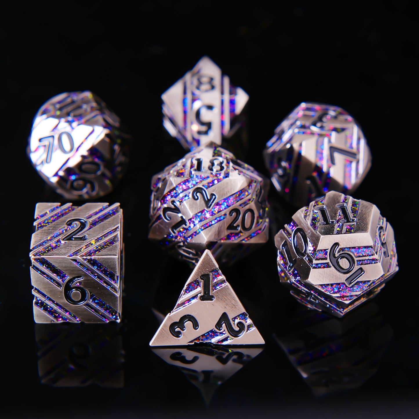 Metal Dice Set - Strata -  Silver Purple