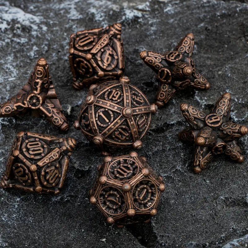 Metal Dice Set - Naval Mines - Antique Copper