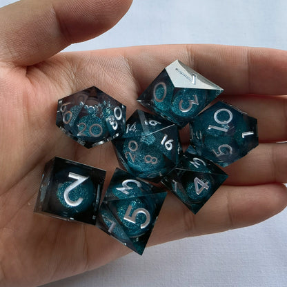 Liquid Core Dice Set - Quicksand Blue / Black