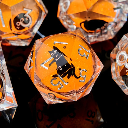 Liquid Core Dice Set - Kitty Sparkles Orange