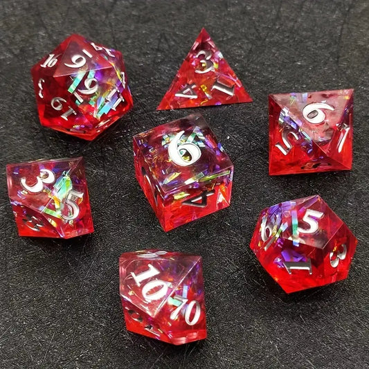 Premium D20 Polyhedral 7 Piece Dice Set - Resin - Funfetti Red