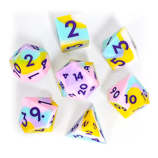 Sharp Edge Squishy Silicone Dice Set - Pastel Candy Floss