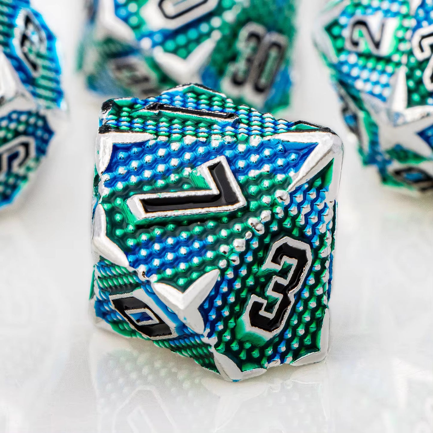 Metal Dice Set - Dragon Scale - Blue / Green