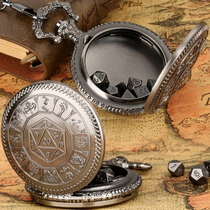 Mini Metal Dice Set With Pocket Watch Case - D20