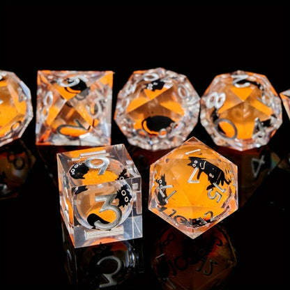 Liquid Core Dice Set - Kitty Sparkles Orange