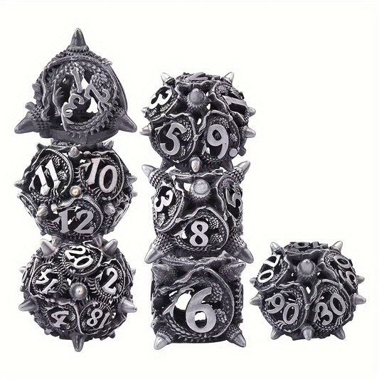 Metal Dice Set - Hollow Chinese Dragon - Ancient Nickel