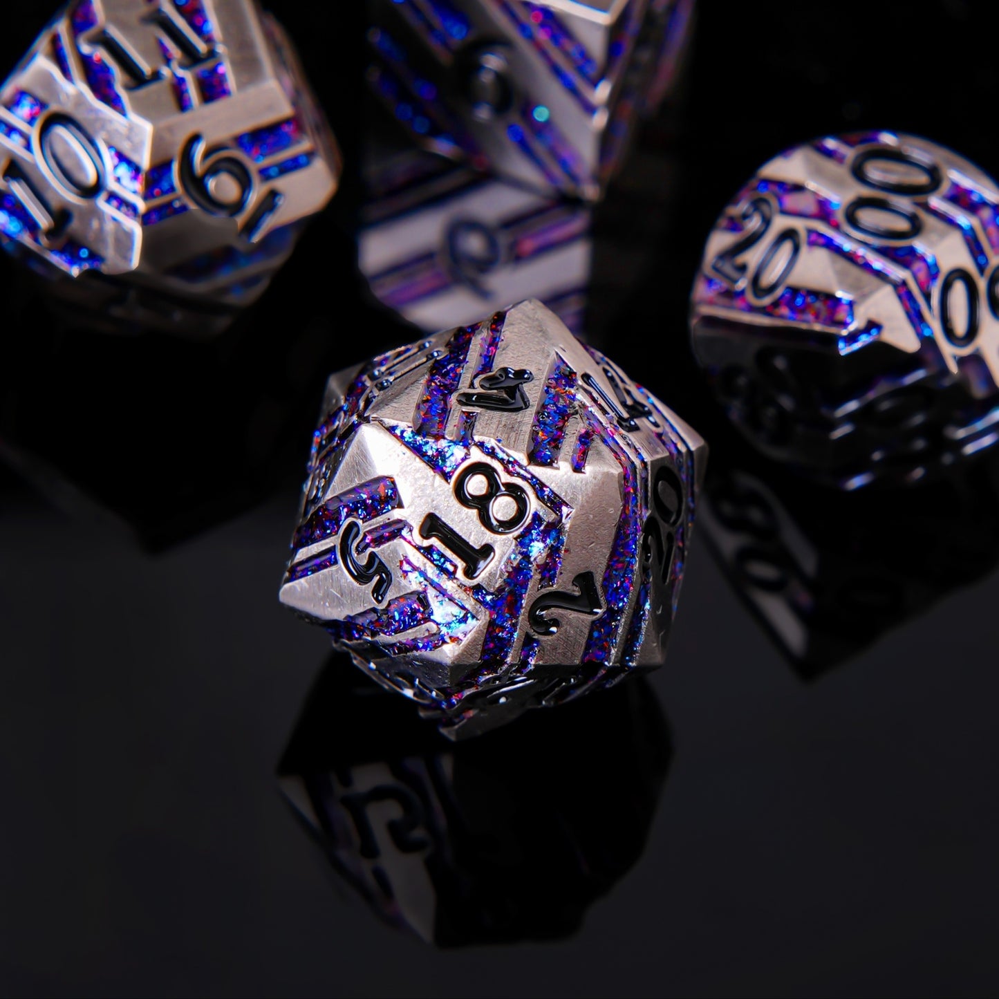 Metal Dice Set - Strata -  Silver Blue