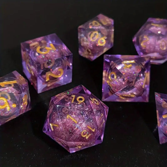 Premium D20 Polyhedral 7 Piece Dice Set - Liquid Core - Quicksand Purple