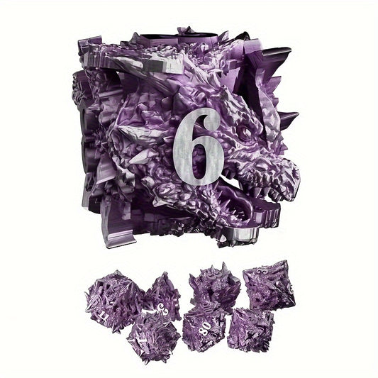 Metal Dice Set - Fractured Ore Dragon - Purple