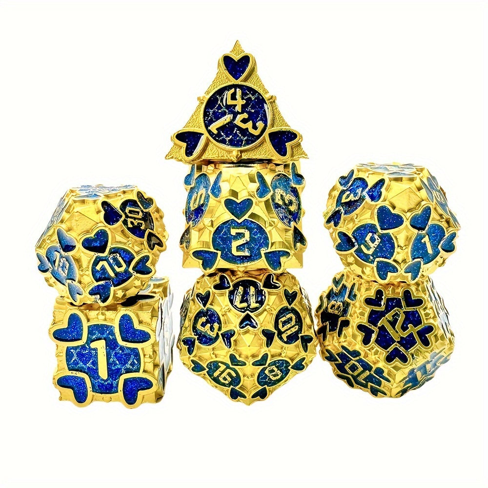 Metal Dice Set - Hearts - Gold / Blue