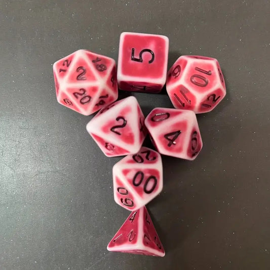 D20 Polyhedral 7 Piece Dice Set - Ancient - Bright Red
