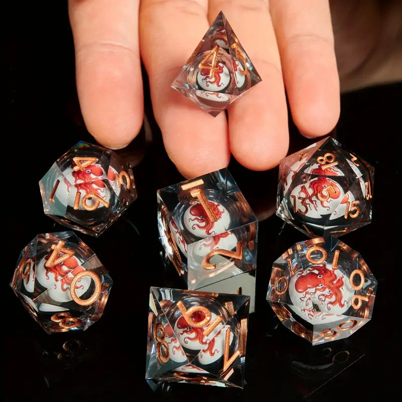 Liquid Core Dice Set - Red Octopus