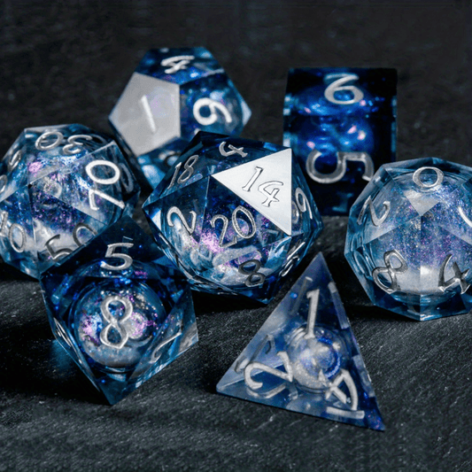 Liquid Core Dice Set - Quicksand Midnight Silver