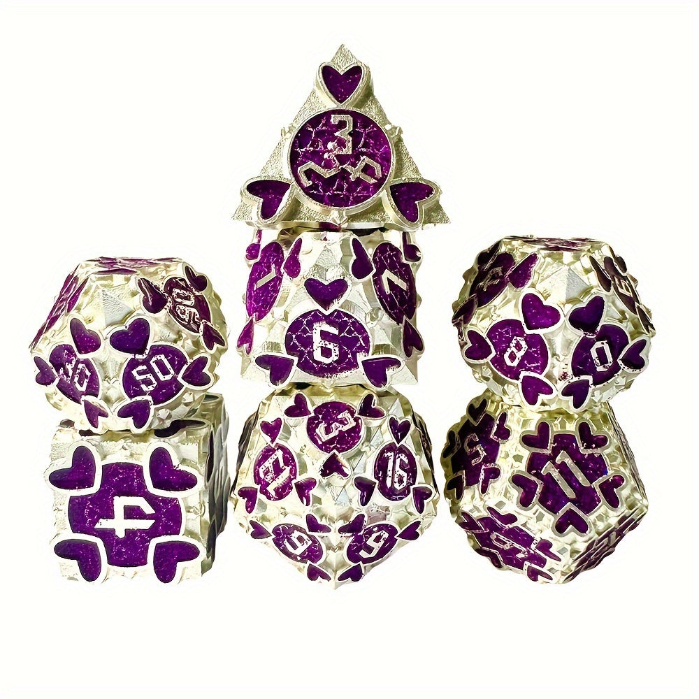 Metal Dice Set - Hearts - Silver / Purple