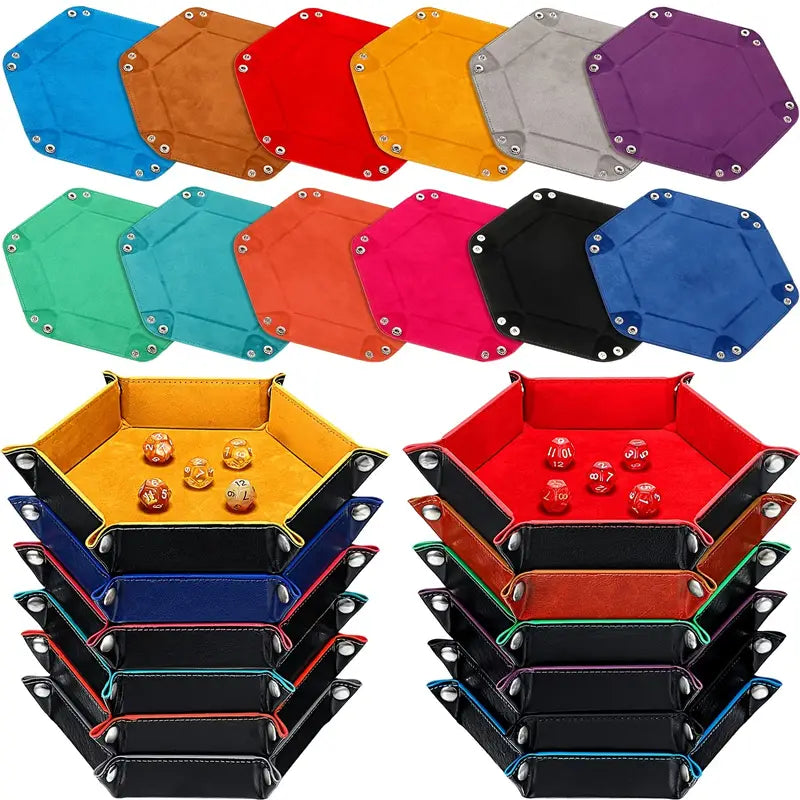 Hexagonal Folding PU Leather Dice Tray