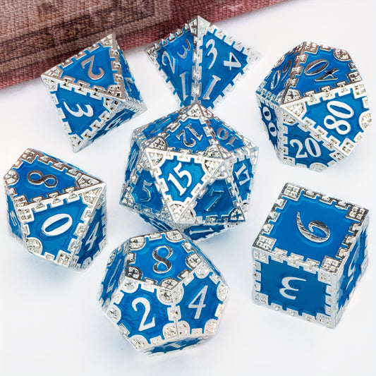 Metal Dice Set - Chains - Blue / Silver