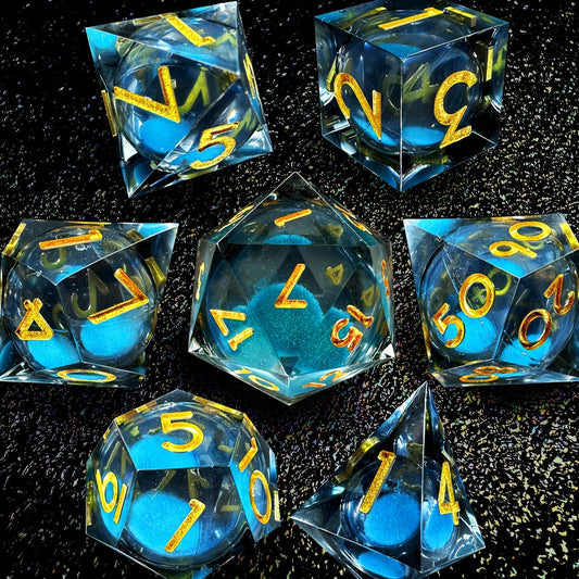 Liquid Core Dice Set - Quicksand Glow Blue