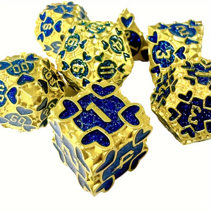 Metal Dice Set - Hearts - Gold / Blue