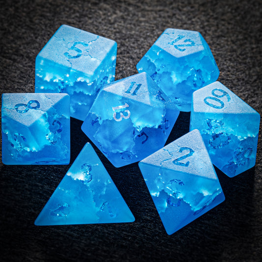 Cracked Blue Glass - Glass Dice Set