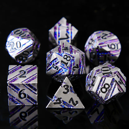 Metal Dice Set - Strata -  Silver Blue